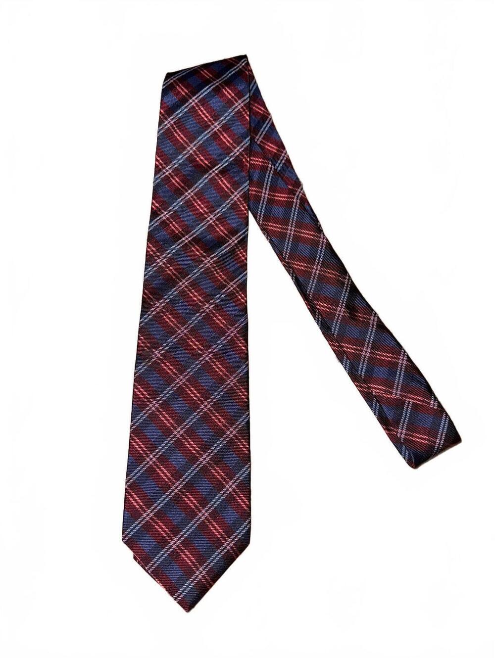 Brooks Brothers 100% Silk Navy Red Plaid Necktie Made in USA